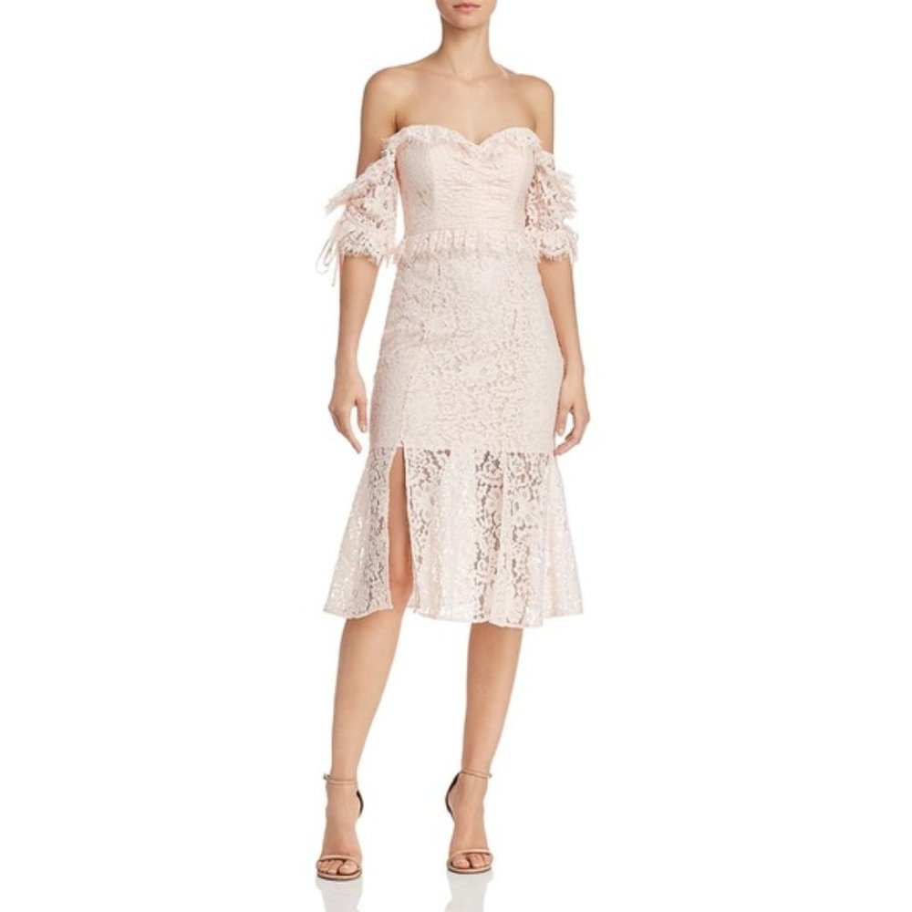 Provoke Ruffled Lace Off The Shoulder  Midi Dress